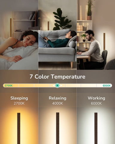 EDISHINE 46" Dimmable Wood Corner Floor Lamp with Remote, 7 Color Temperature-HLFL02V