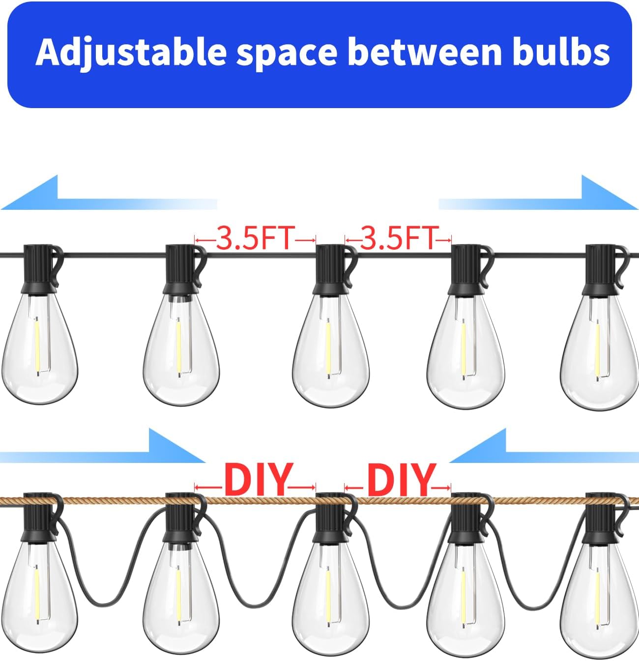 120FT LED Outdoor String Lights with 30+2 Edison Shatterproof Waterproof Bulbs