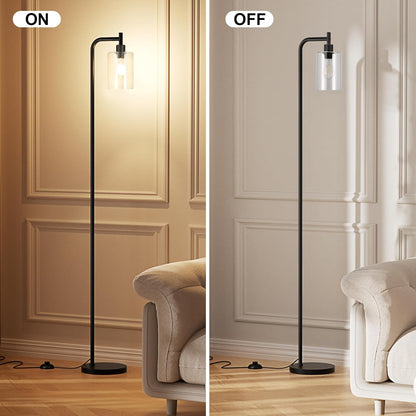 Industrial Floor Lamp with Glass Shade - Black, LED Bulbs, Foot Pedal Switch, Easy Assembly