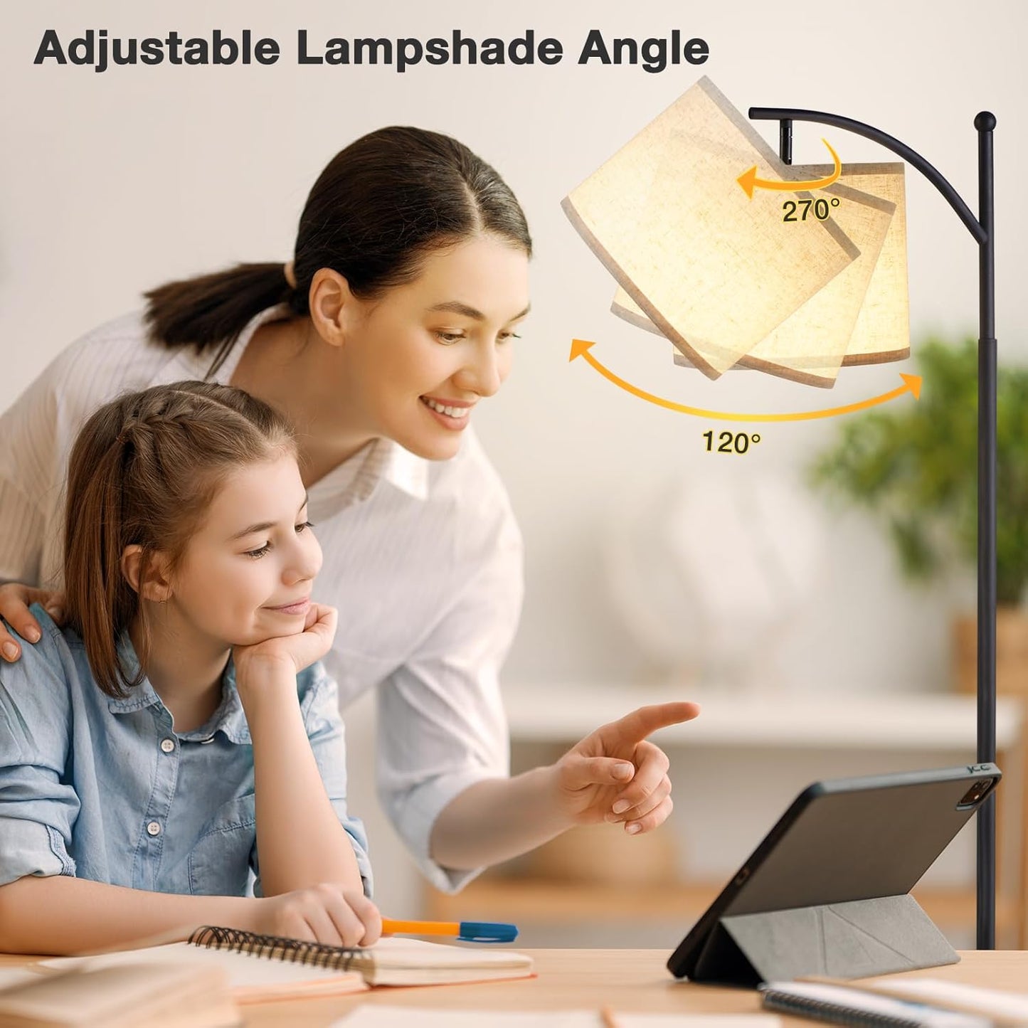 Ambimall Floor Lamp for Living Room with 3 Color Temperatures LED Bulb, Beige Lampshade & Foot Switch Included, Easy to Install, 9W Bulb Included