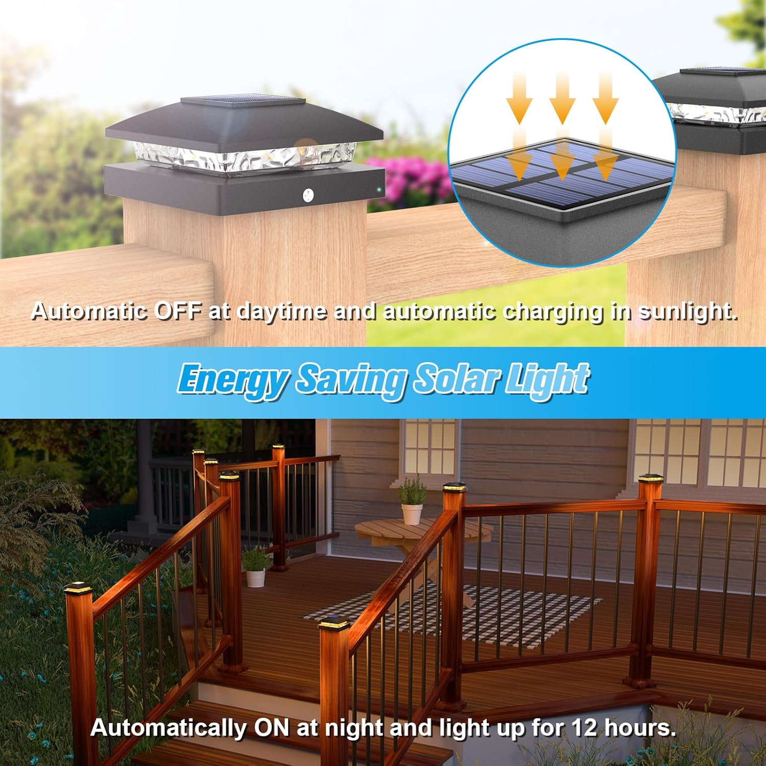 12 pack, Black Deck Post Cap Light Solar Powered