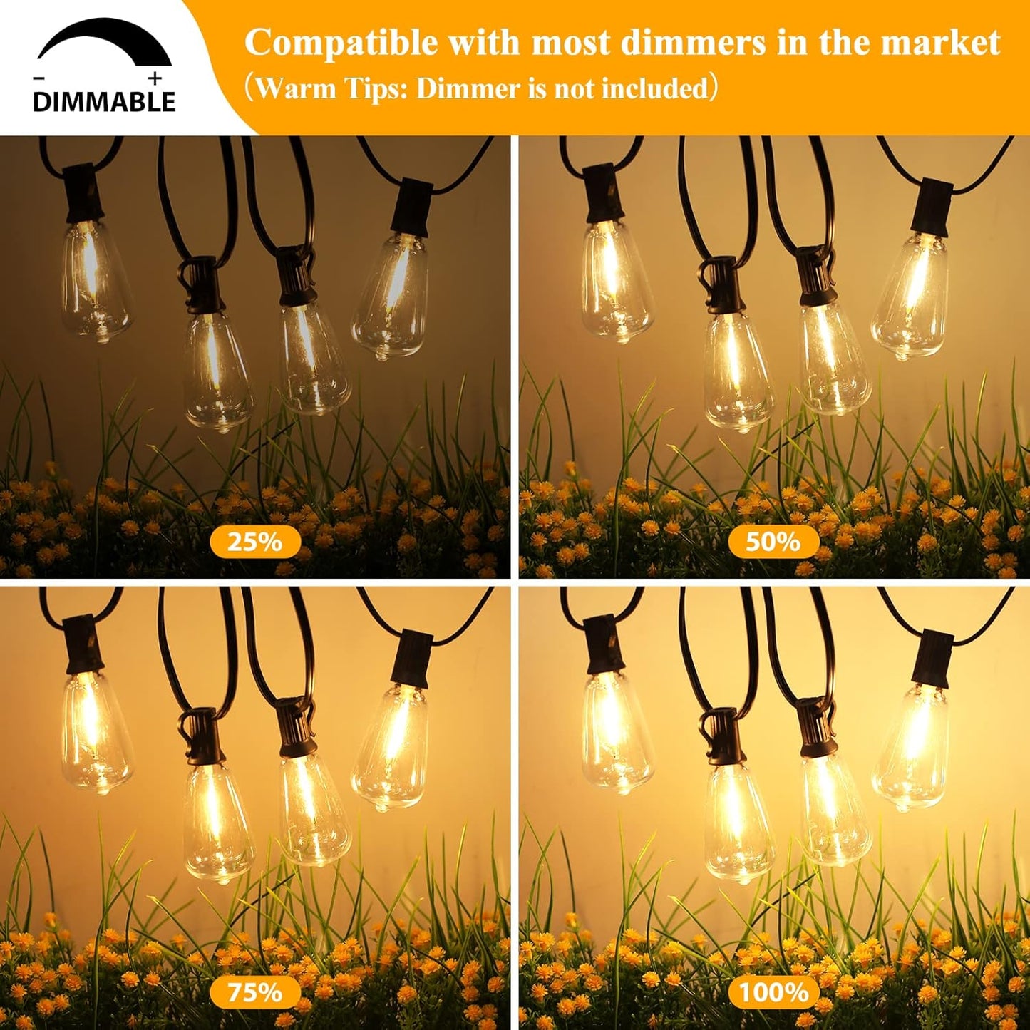 LED Outdoor String Lights 100FT Patio Lights with 52 Shatterproof ST38 Vintage Edison Bulbs