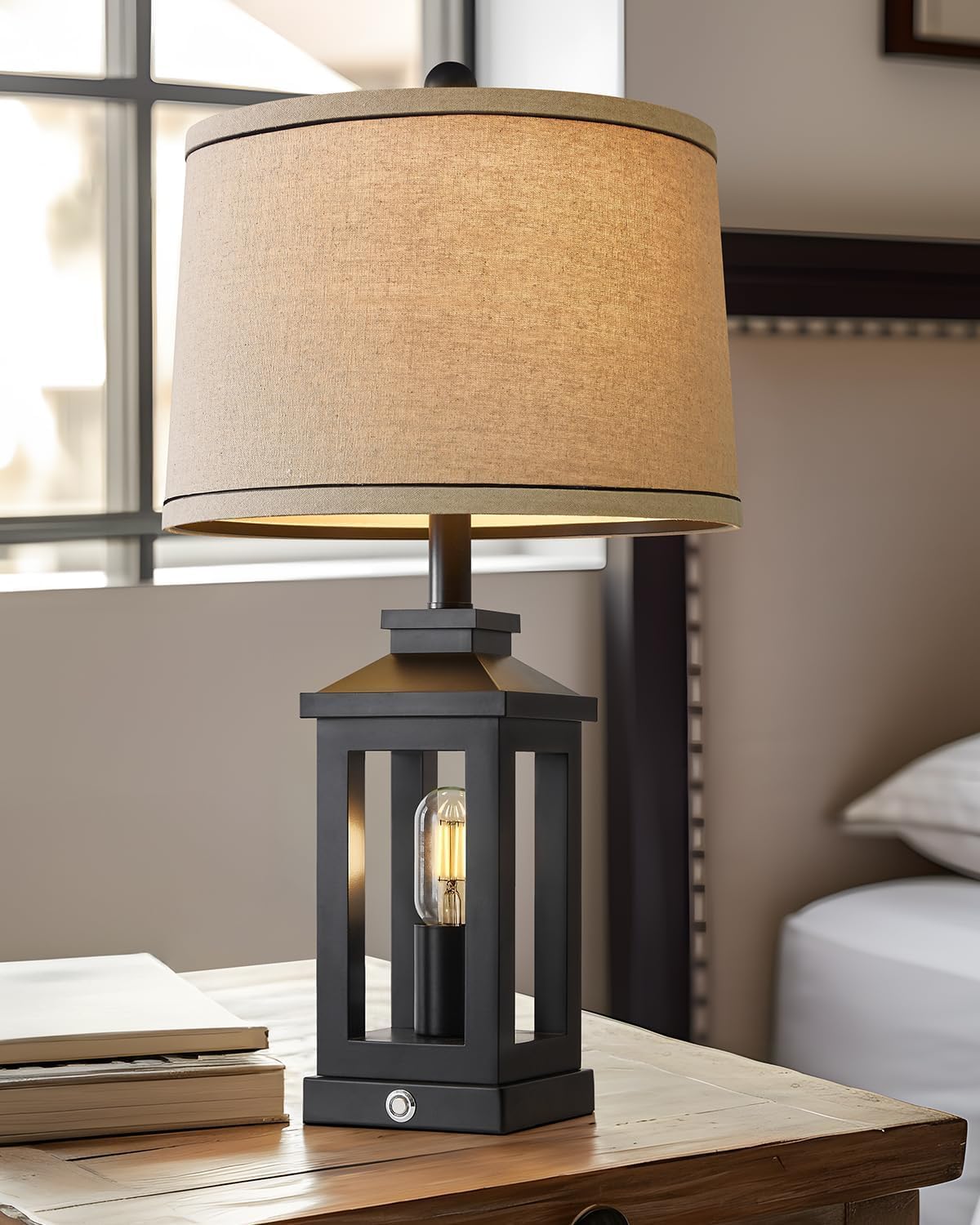 23.75" Retro Farmhouse Black Table Lamp