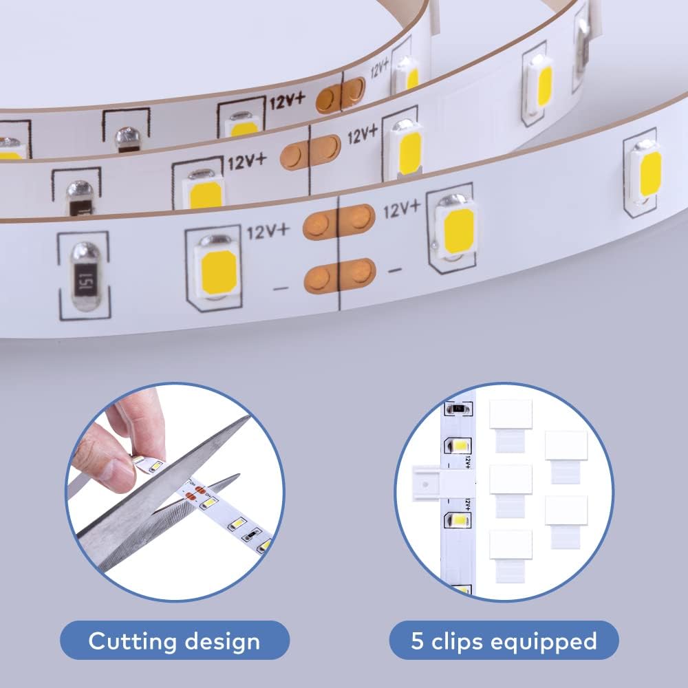 16.4ft Dimmable LED Light Strip 6500K Bright Daylight, White