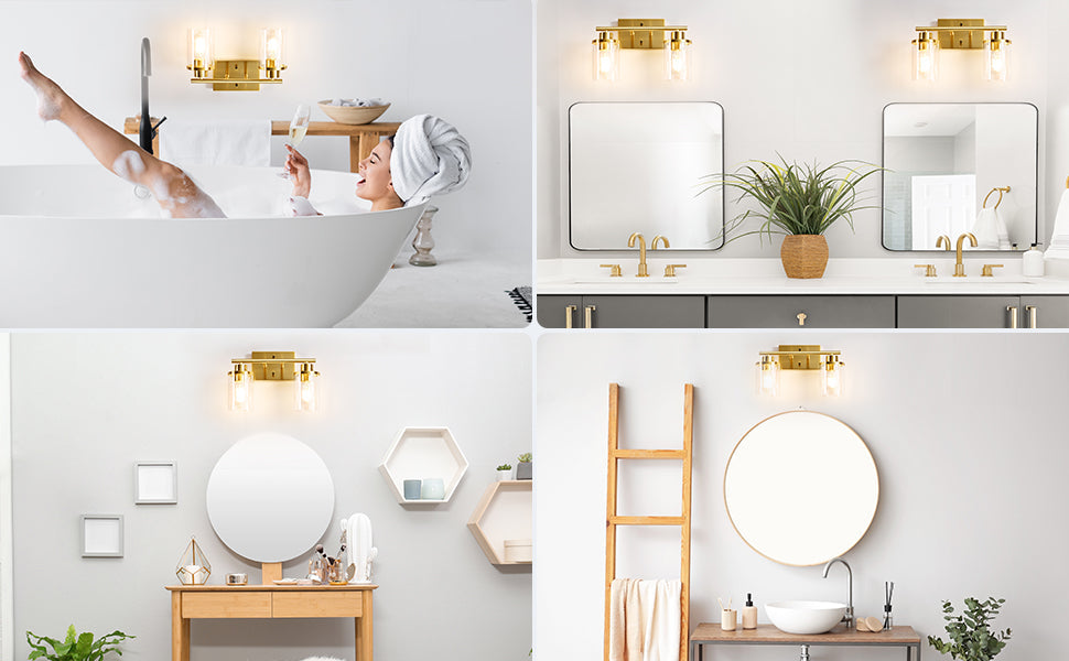 2-Light Gold Bathroom Vanity Light-HHVL04E