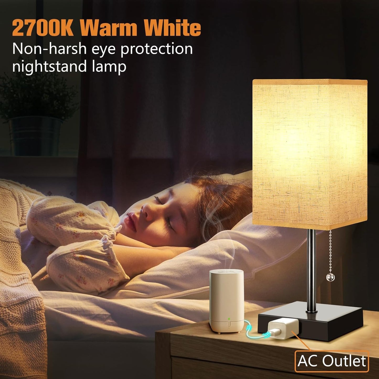 Set of 2 Bedside Lamps with 3 Color Temperatures Night Light