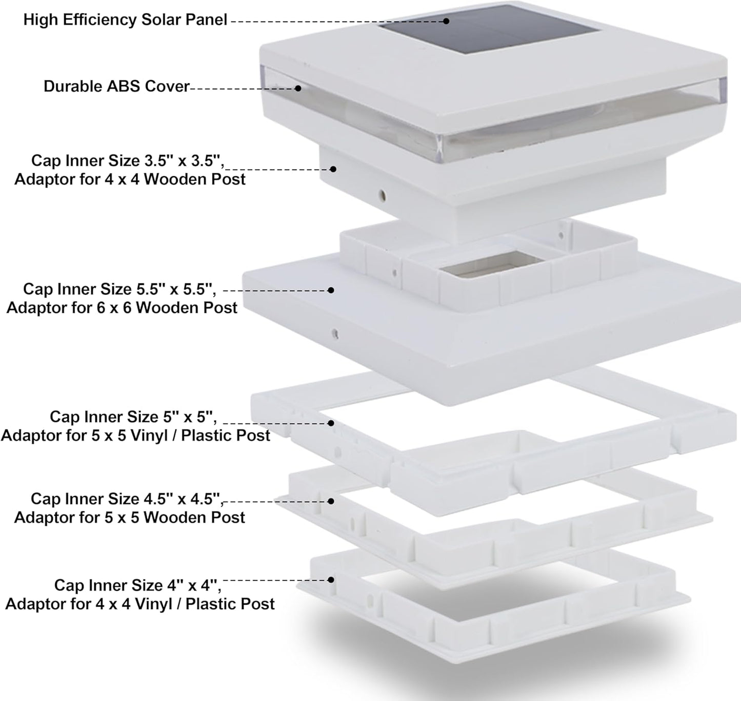 8 Pack Solar Powered White Shell Post Lights