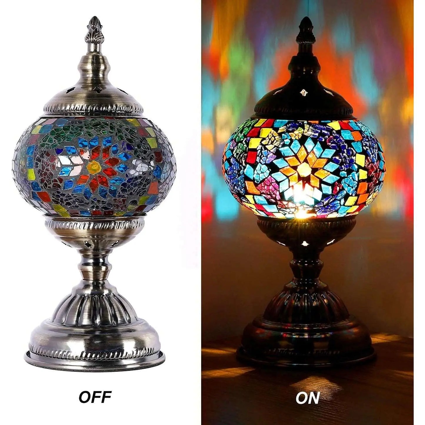 Anton Turkish Mosaic Glass Decorative Table Lamp Moroccan Lantern Home Decor Night Light for Living Bedroom Room (Multicolour)