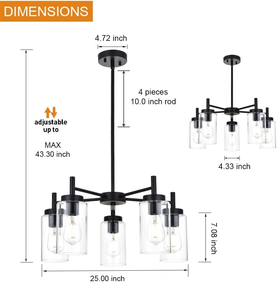 4-Light Chandelier, Matte Black theluminousdecor