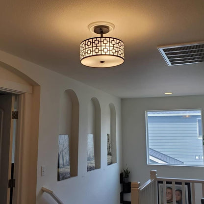 Modern 3-Light Semi Flush Mount Ceiling Light - Drum Fixture