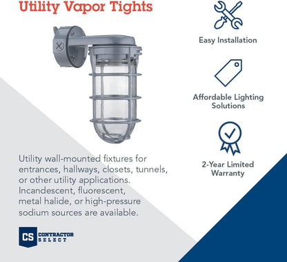 Industrial Utility Vapor Tight Wall Lamp - 150W, 120V, Gray