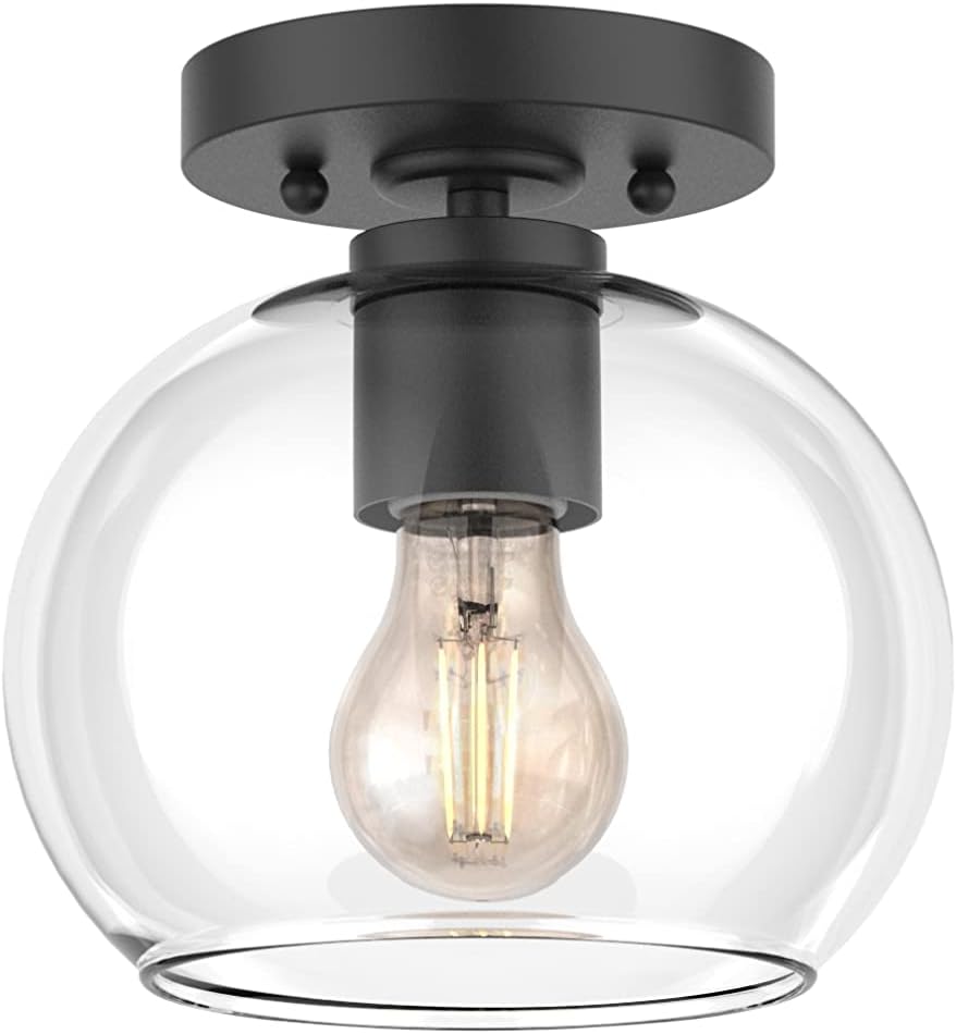 1-Light Semi Flush Mount Ceiling Lights, Farmhouse Modern Ceiling Light Fixture with Clear Glass Lampshade, Oil Rubbed Bronze Finish, 4FH38-F ORB