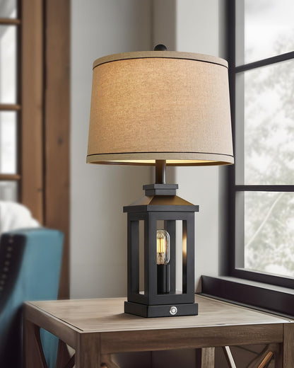 23.75" Retro Farmhouse Black Table Lamp