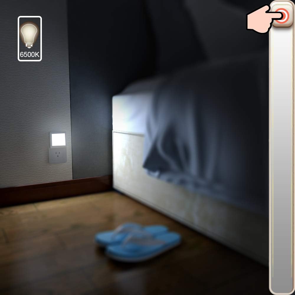 Plug in Led Night Light with Auto Dusk to Dawn Sensor,Adjustable Brightness Cool White Lights for Hallway,Kids Room, Kitchen, 2 Pack