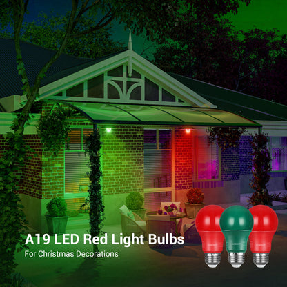 Non-Dimmable 9W A19 Red&Green Light Bulb (4 Pack)-HNLA19J