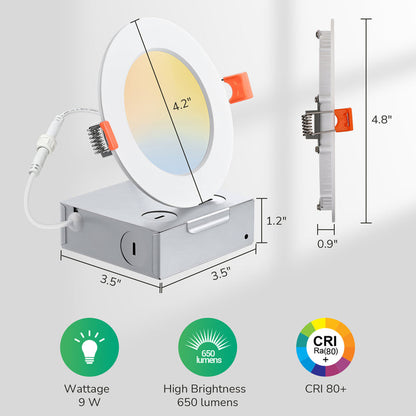 4″ LED Recessed Light with Junction Box (12 Pack)-HJRL04A