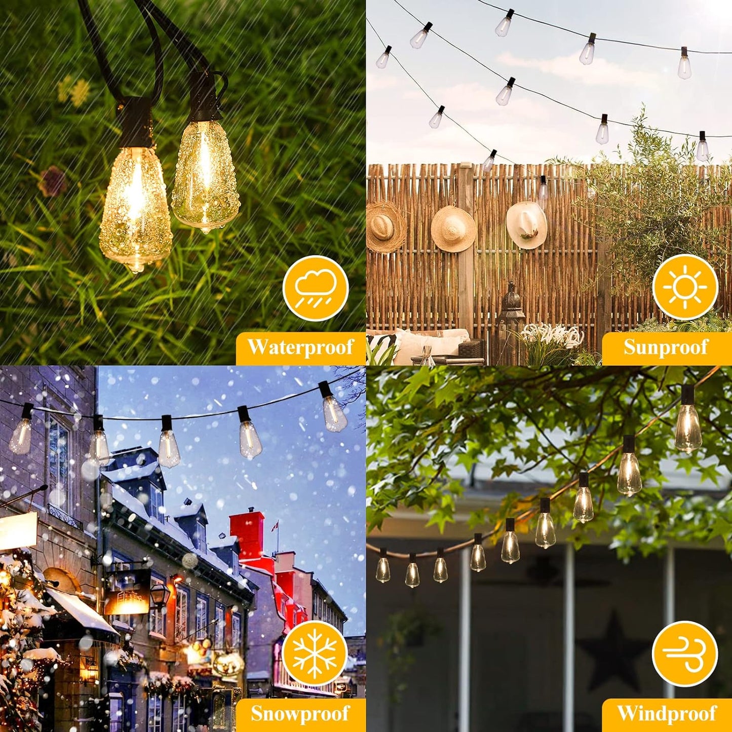 LED Outdoor String Lights 100FT Patio Lights with 52 Shatterproof ST38 Vintage Edison Bulbs