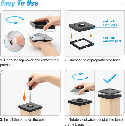 12 pack, Black Deck Post Cap Light Solar Powered