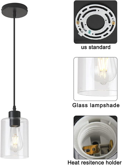 Farmhouse Clear Glass Cylinder Pendant Light Fixture,