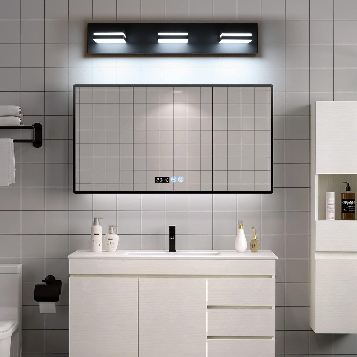 Modern Acrylic Bathroom Wall Lighting Fixtures Over Mirror, Matte Black