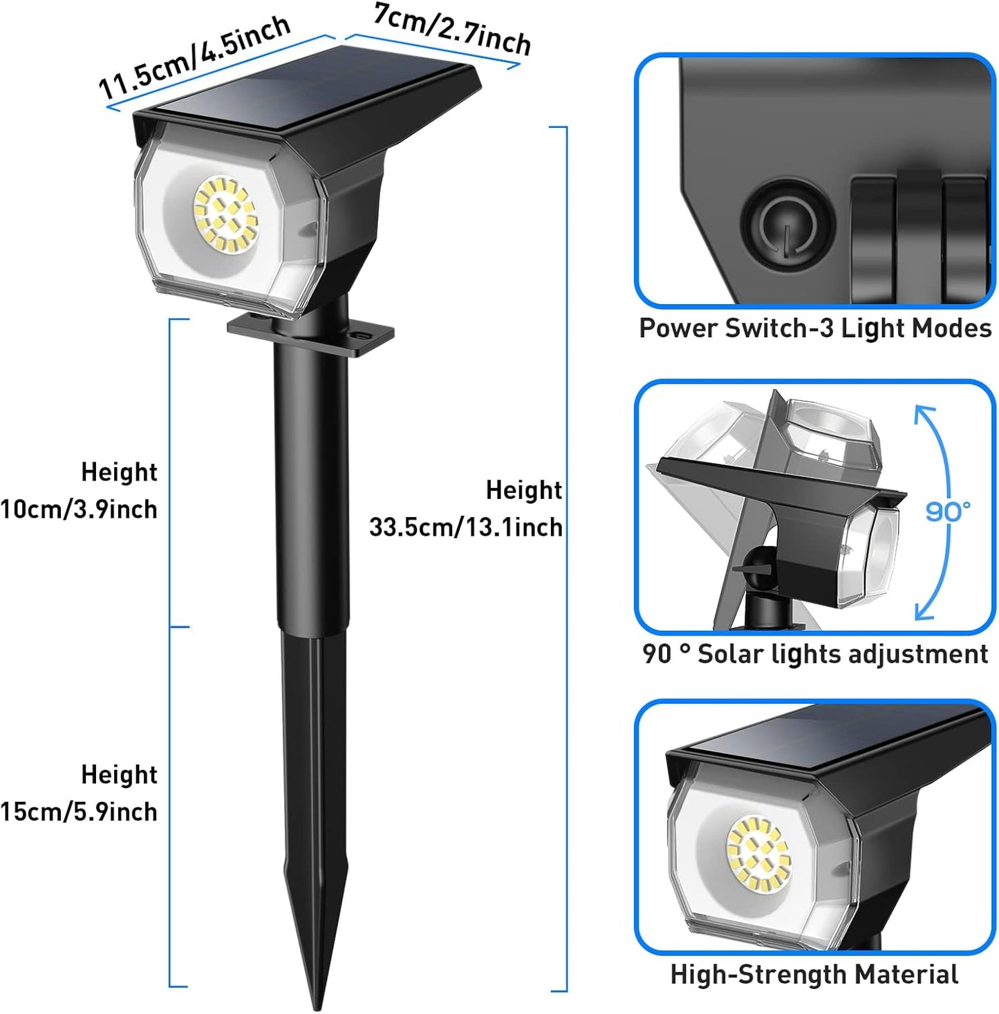 Solar Spot Lights Outdoor with Auto On/Off and 3 Lighting Modes