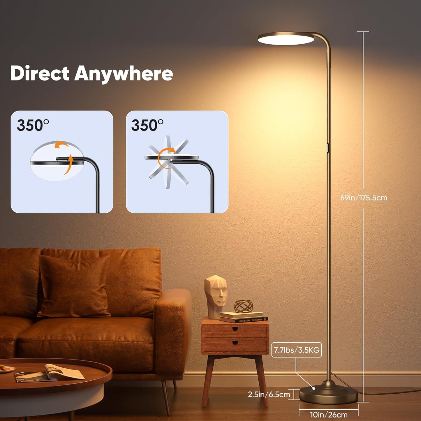 Modern Stepless Dimmable Torchiere Tall Lamp with Remote Control,