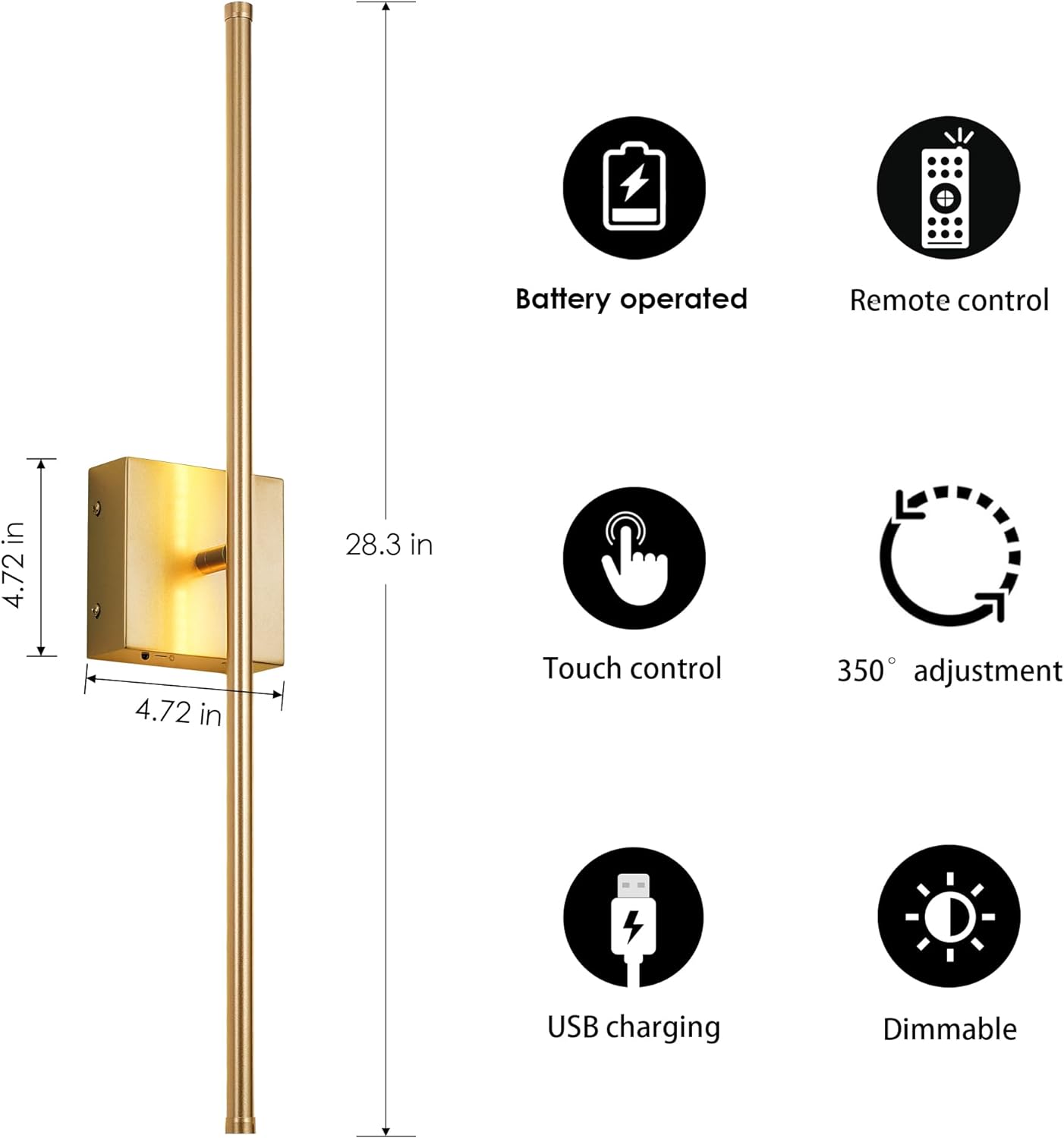 3000K LED Gold Wireless Wall Light