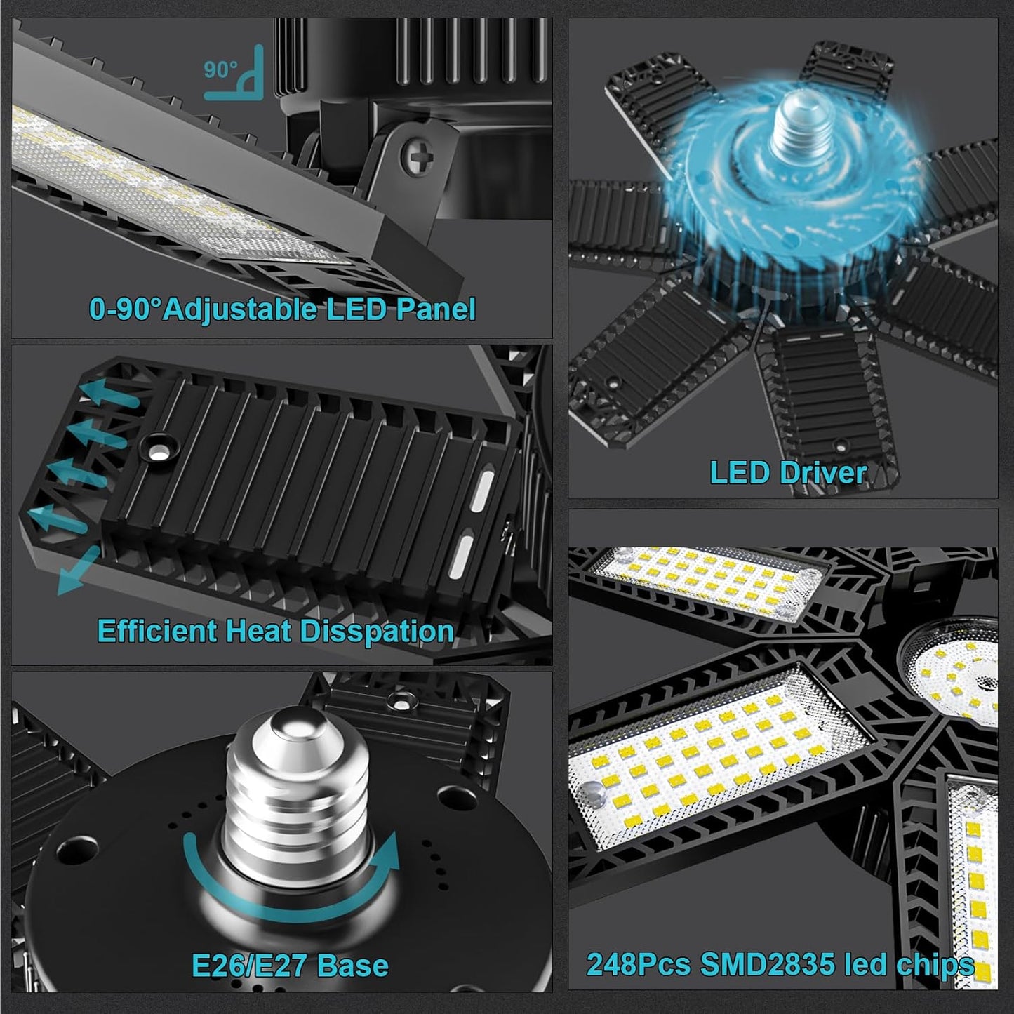 8 Pack 200W Deformable LED Garage Ceiling Lights