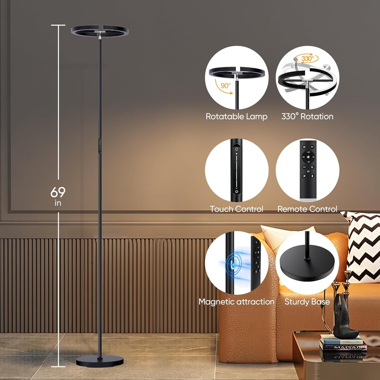 22W LED Rotatable Reading Standing Lamp