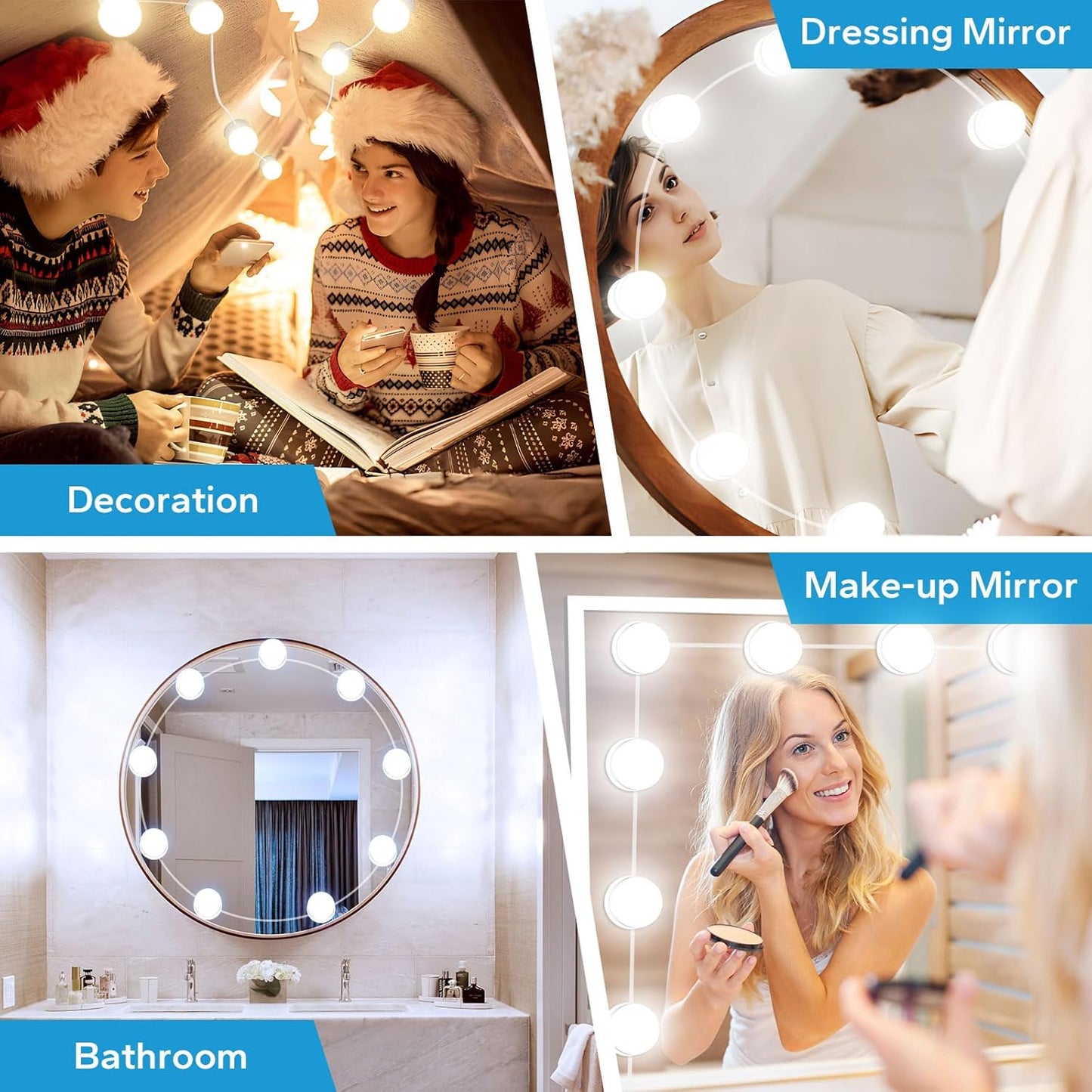 LED Vanity Lights for Mirror Stick on with 10 Dimmable Bulbs