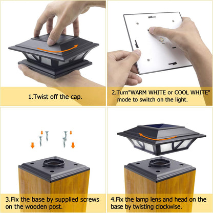 Solar Post Lights Outdoor 2 Modes LED Deck Fence Cap Light