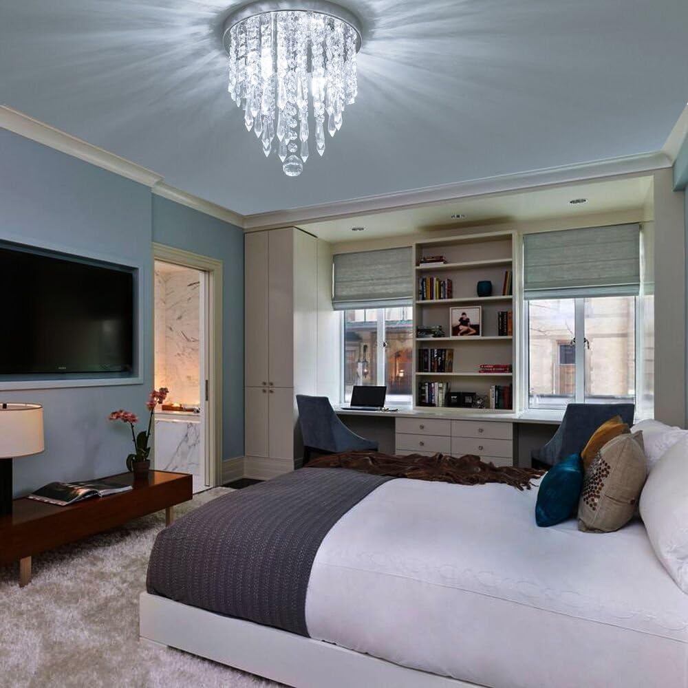 Mini Crystal Chandelier | 2 Lights | Flush Mount Ceiling Fixture