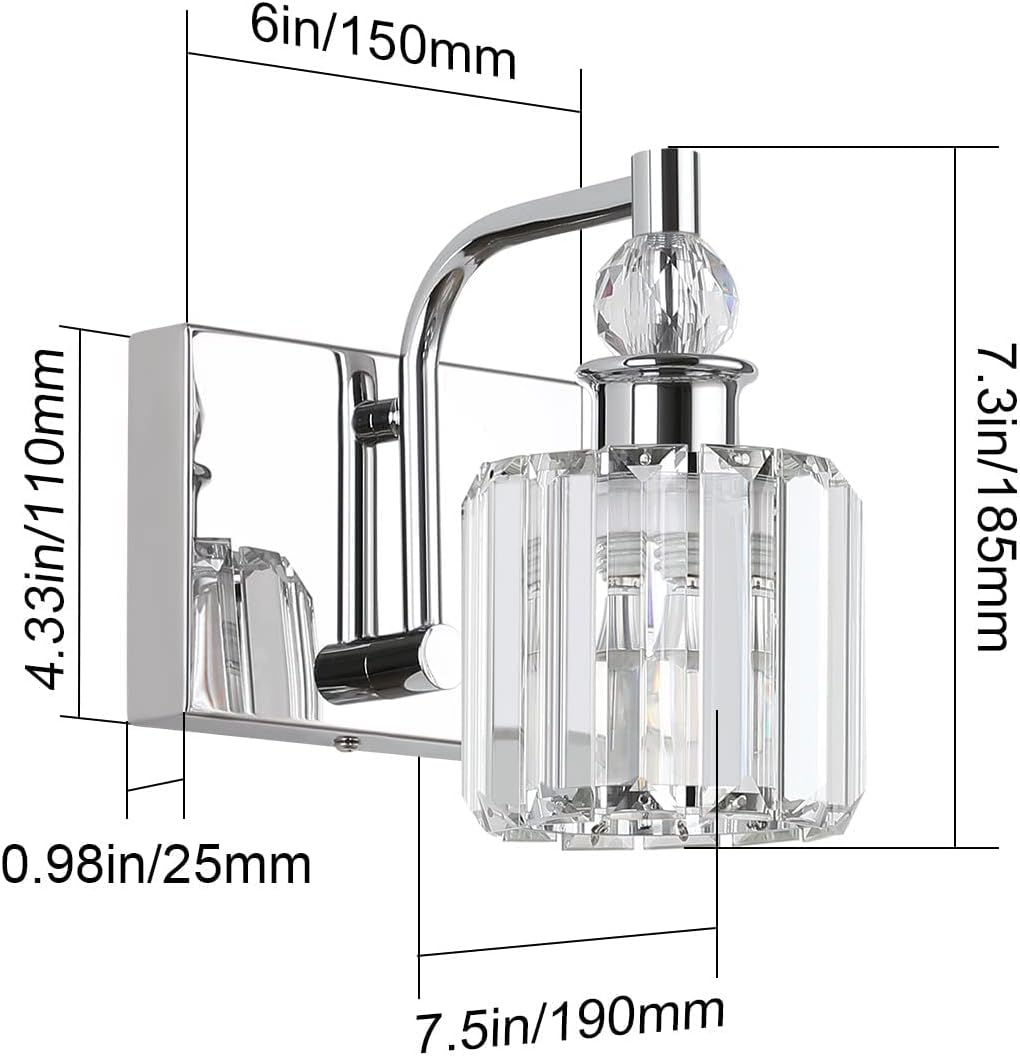 Modern chrome crystal vanity light for stylish bathroom illumination with elegant design and bright lighting.