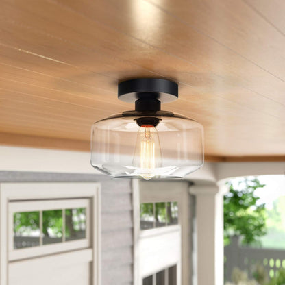 Industrial Semi Flush Ceiling Light | Clear Glass | Farmhouse Style