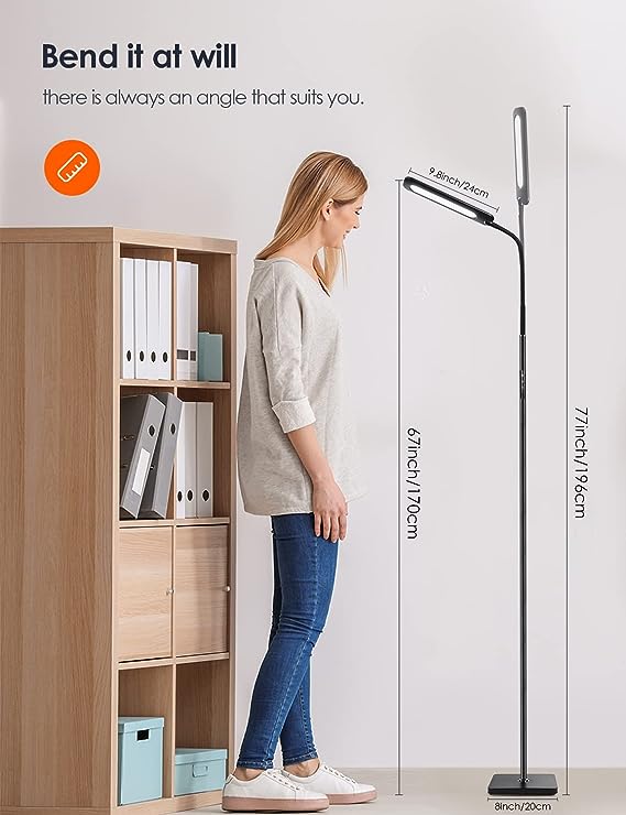 "Modern Black LED Floor Lamp with Remote Control - Stylish Standing Lamp for Living Room, Adjustable Height and Brightness"