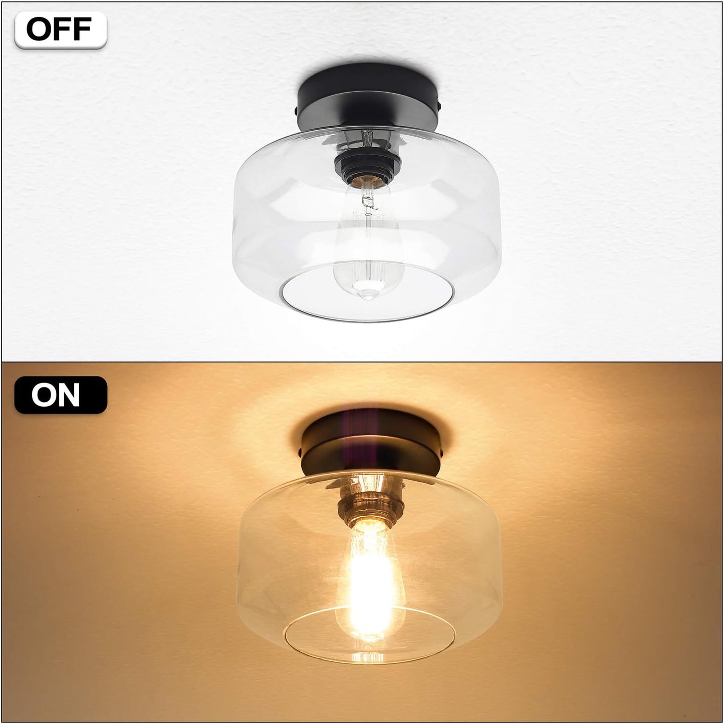 Industrial Semi Flush Ceiling Light | Clear Glass | Farmhouse Style