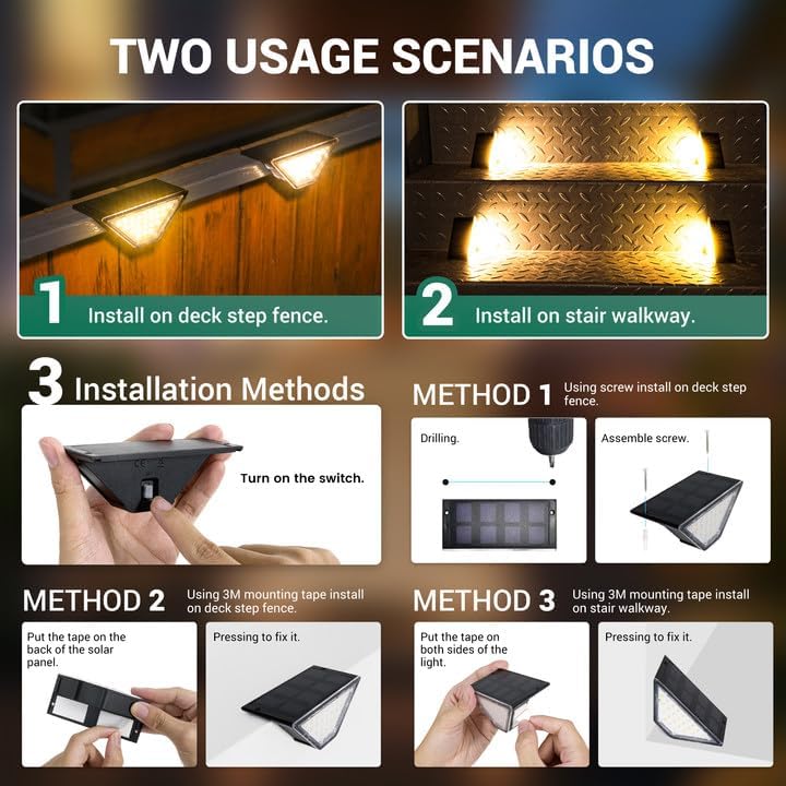 Solar Step Lights for Outside - 24 LED Waterproof Deck Lights - Choose Pack