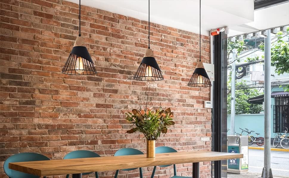 Modern Black Pendant Light | Adjustable Wood Hanging Fixture