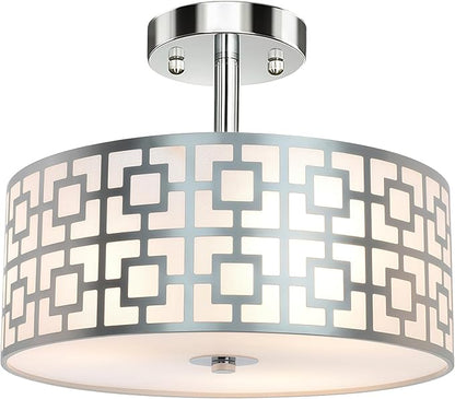 Modern 3-Light Semi Flush Mount Ceiling Light - Drum Fixture