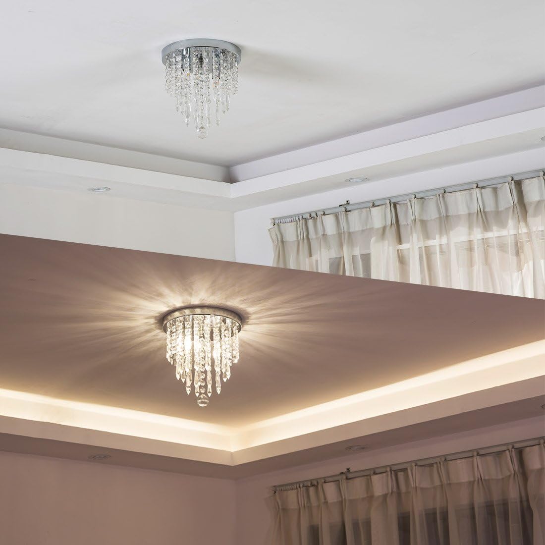 Mini Crystal Chandelier | 2 Lights | Flush Mount Ceiling Fixture