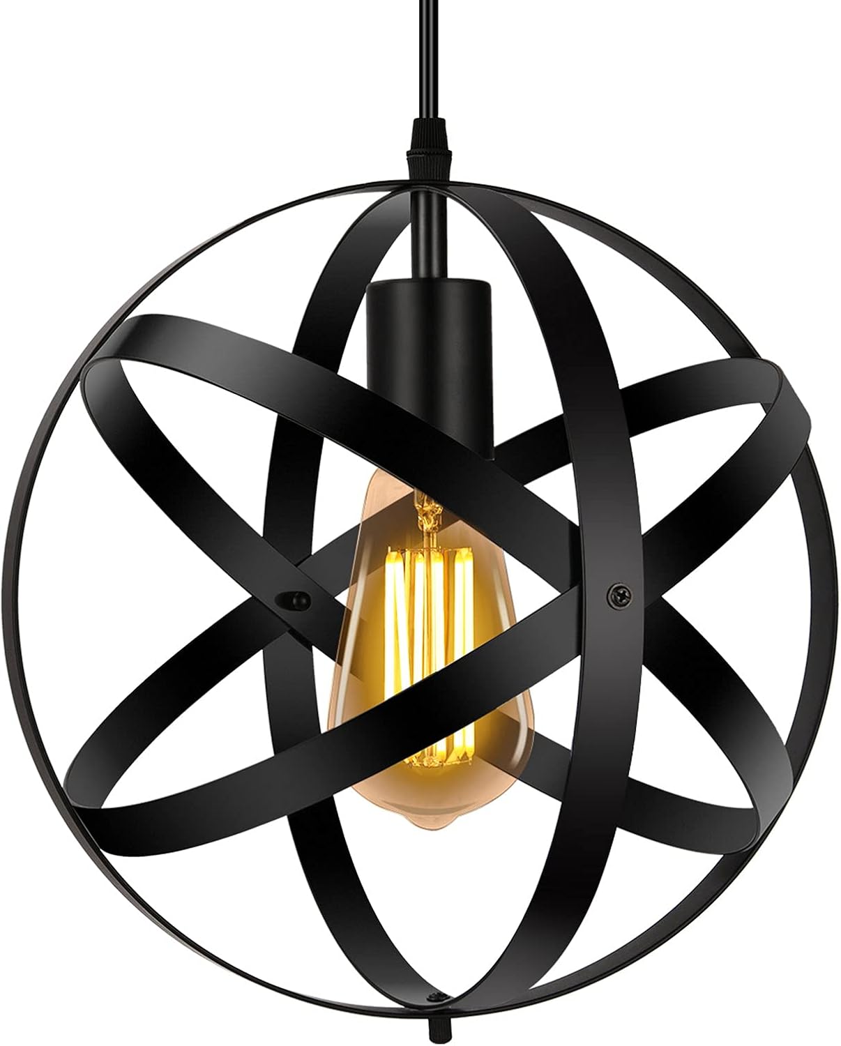 Industrial Black Pendant Light | Vintage Globe Design | Adjustable