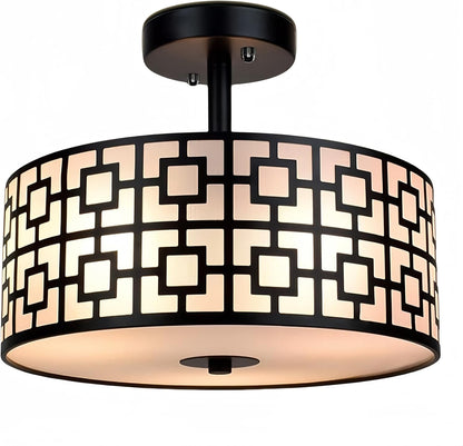 Modern 3-Light Semi Flush Mount Ceiling Light - Drum Fixture