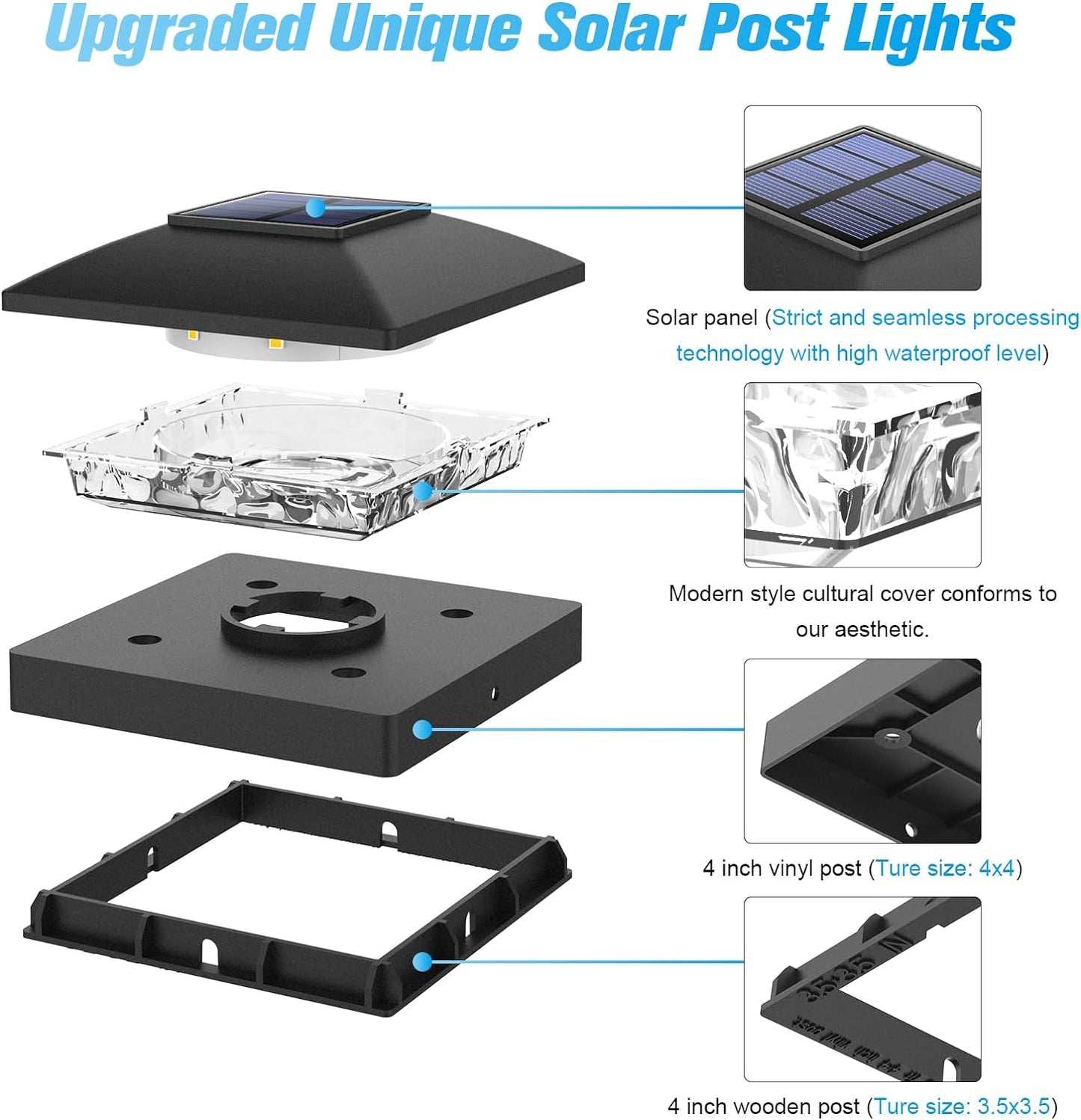 12 pack, Black Deck Post Cap Light Solar Powered