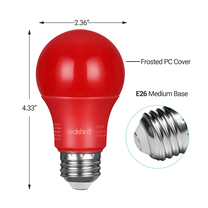 Non-Dimmable 9W A19 Red Light Bulb (4 Pack)-HNLA19F