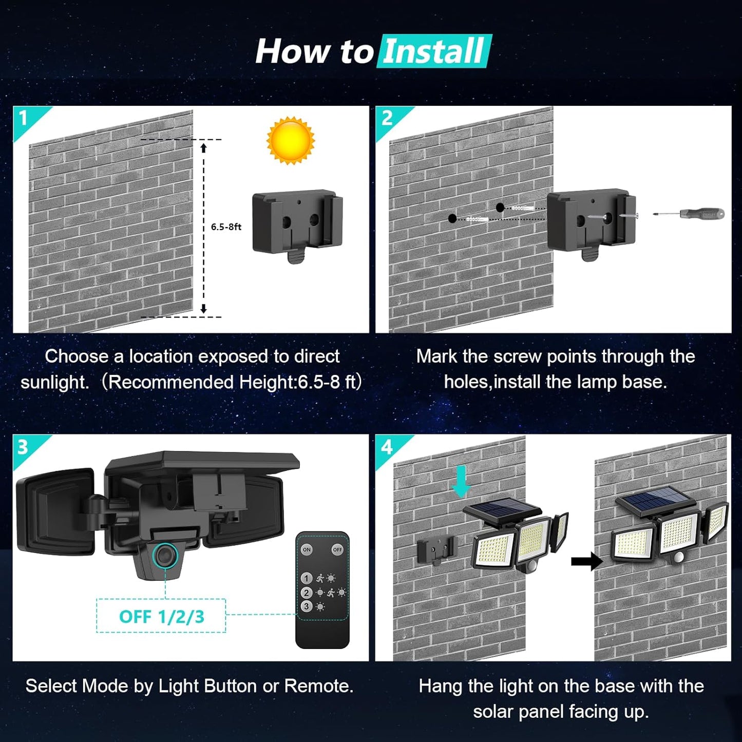 Solar Outdoor Lights 2500LM 210 LED Security Lights with Remote Control