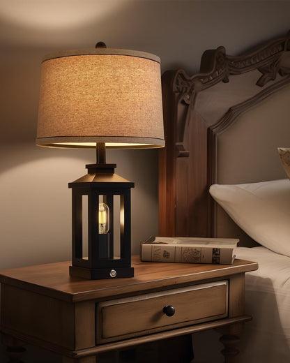 23.75" Retro Farmhouse Black Table Lamp