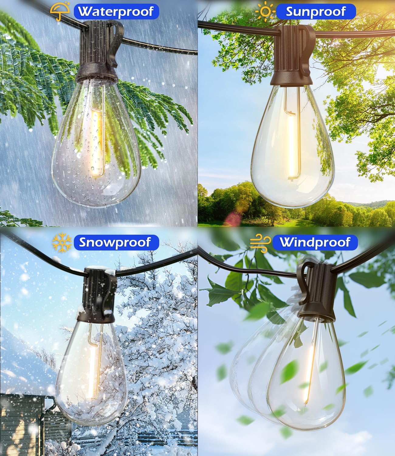 120FT LED Outdoor String Lights with 30+2 Edison Shatterproof Waterproof Bulbs