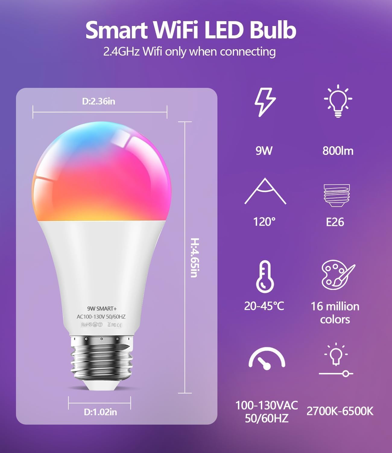 Bluetooth Smart LED RGBWW Lights Bulb