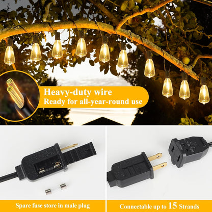 LED Outdoor String Lights 100FT Patio Lights with 52 Shatterproof ST38 Vintage Edison Bulbs