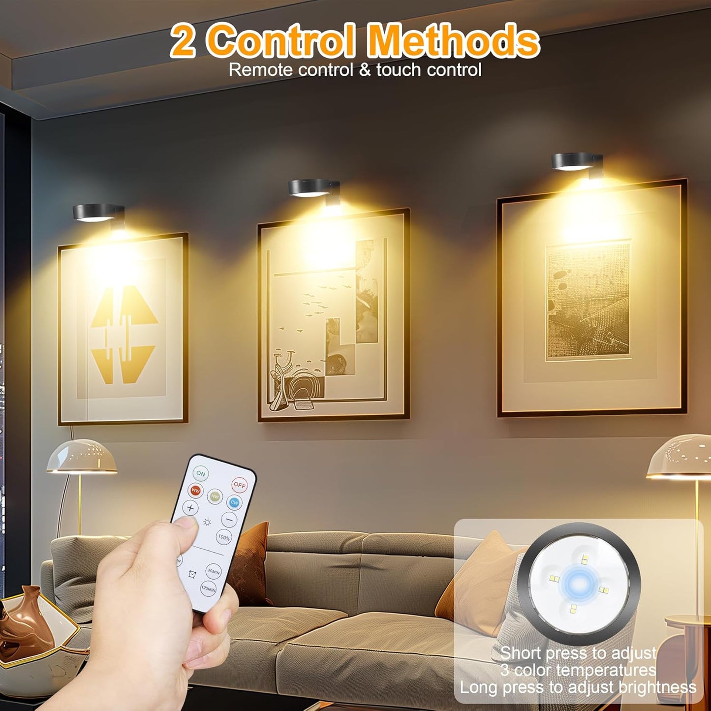 3 Pcs Picture Lights for Wall Battery Operated